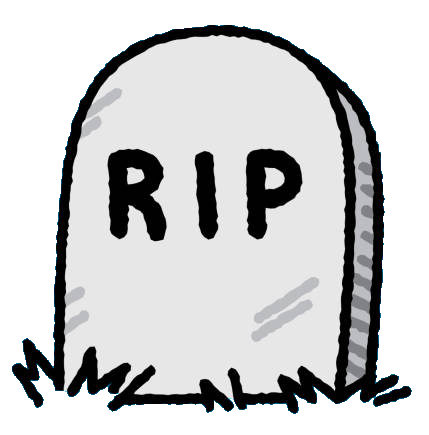 cartoon tombstone with the letters R I P
